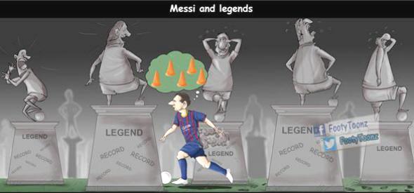 كاريكاتير: ليونيل ميسي والأساطير في برشلونة