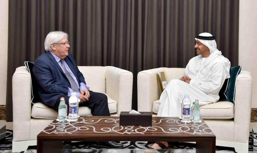 وزير الخارجية الإماراتي يلتقي المبعوث الأممي إلى اليمن في أبوظبي